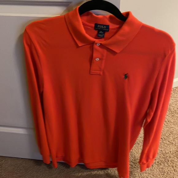 RALPH LAUREN LIKE NEW  Ralph Lauren red-orange long sleeved polo.  Boys size XL. - Picture 2 of 4